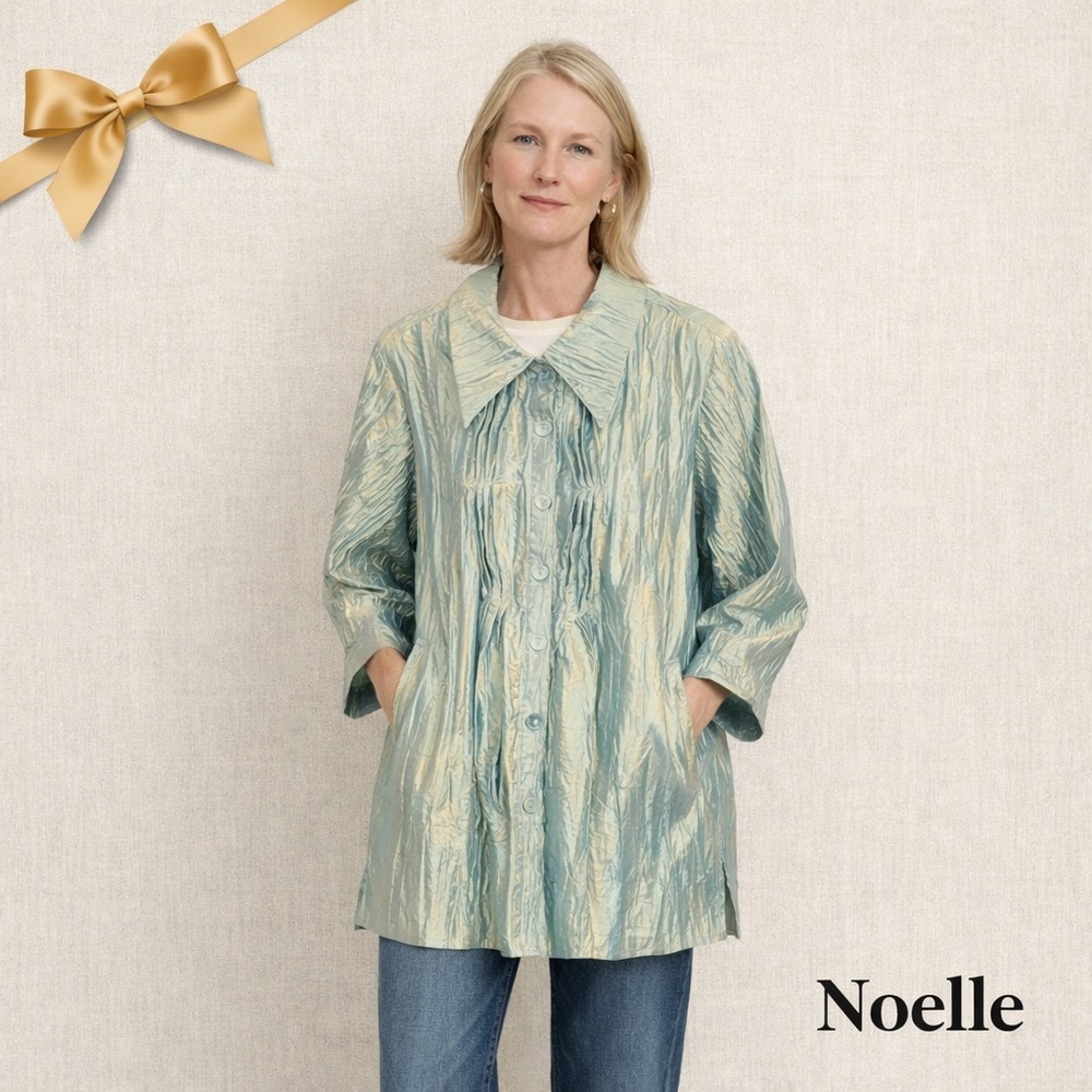 Noelle Pastel Green Shacket Iridescent Crinkle Cut L